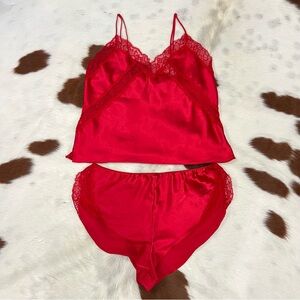 Victorias Secret Satin Lace-Trim Cami & Flutter Short Set